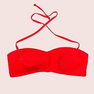 ATHLETA Bright Cherry Red Smocked Bandeau Halter Bikini Top Women's X-Large